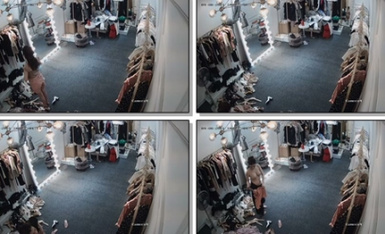 《监控 破解入侵极品》潮牌服装店真实记录风韵犹存气质老板娘日常试穿店内衣服一对车大灯太极品了看硬好几次完整版(2)