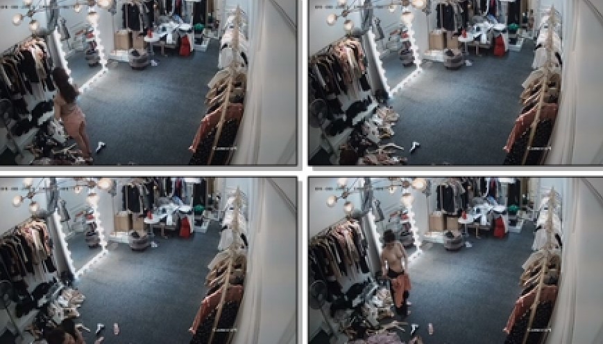 《监控 破解入侵极品》潮牌服装店真实记录风韵犹存气质老板娘日常试穿店内衣服一对车大灯太极品了看硬好几次完整版(2)