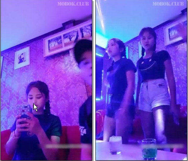 光頭老哥到鄰國找當地倆OO後嫩妹,KTV裏邊唱邊脫下衣服玩妹子.