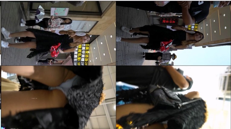 YC商场不停扇扇子黑裙黄发美妞 半透明蓝内靠穴出湿了一片