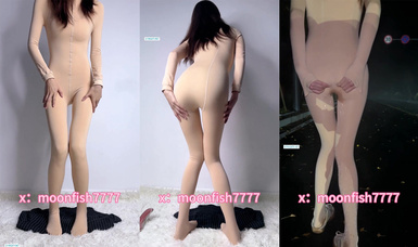 推特moonfish7777 肉色連體衣戶外馬路自玩